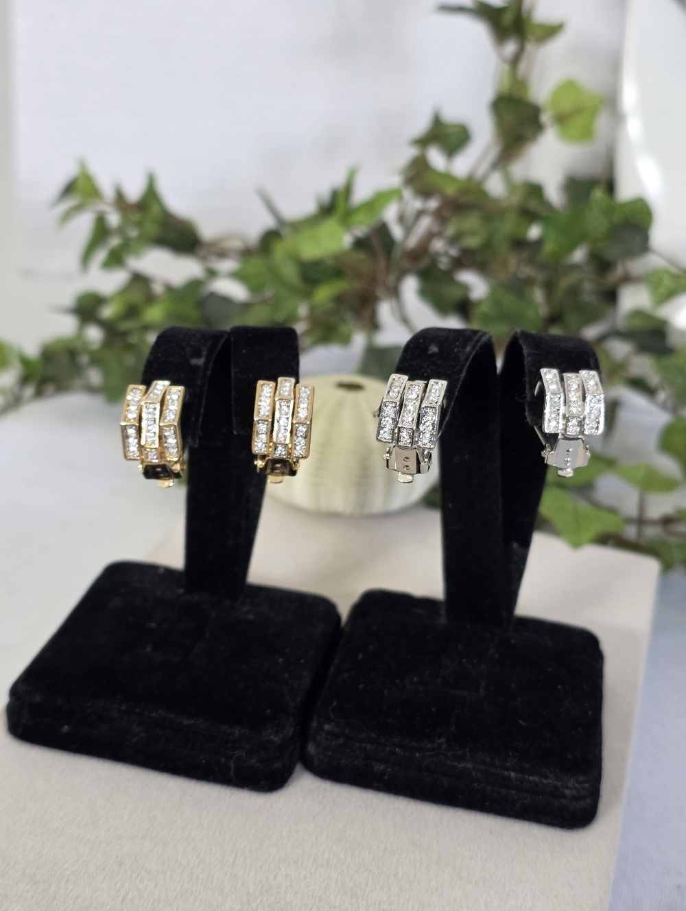 Gold Or Silver Tone Crystal Triple Row Huggie Clip On Earrings